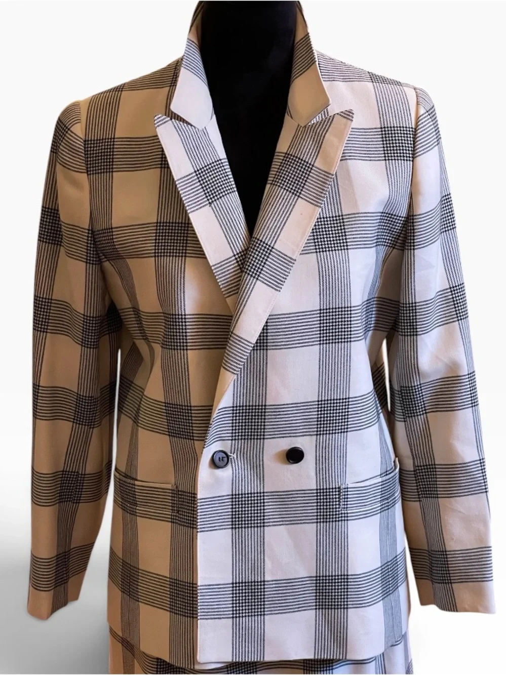 TED LAPIDUS VINTAGE CHECKED DOUBLE BREASTED NAVY & CREAM SUIT SET  SZ 10 /42